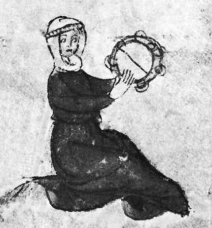 Người phụ nữ thời xưa chơi tambourine